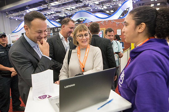 Taoiseach with EI CEO Julie Sinnamon with Aine Mulloy, Irish entrepreneur and co-founder of GirlCrew.com