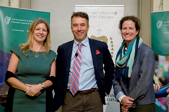 Pictured is Consul General, Orla McBreen, Turtle Banbury and Mary McCain. Credit: Michael Mascari.