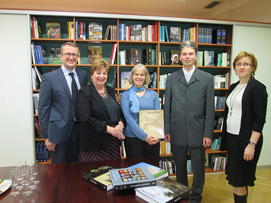 Ambassador Alison Kelly with Dean Mirjam Fried of the Faculty of Arts, Ladislav Müller of Enterprise Ireland, Ondřej Pilný, Head of the Centre for Irish Studies, Faculty of Arts and Markéta Janíková of the Embassy