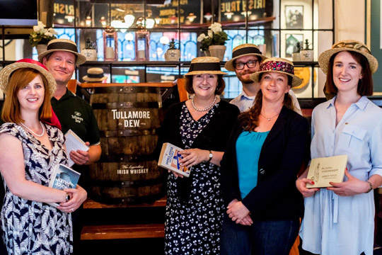 Aileen Hickey, Tourism Ireland; Jesper Kjær, Tullamore D.E.W.; HE Cliona Manahan, Irish Ambassador to Denmark; Morten Barndorff Simonsen, Tullamore D.E.W; Karen Dermody and Deirdre Quinn, Tourism Ireland, celebrating Bloomsday in Copenhagen (Photo by Ida Tietgen Høyrup)