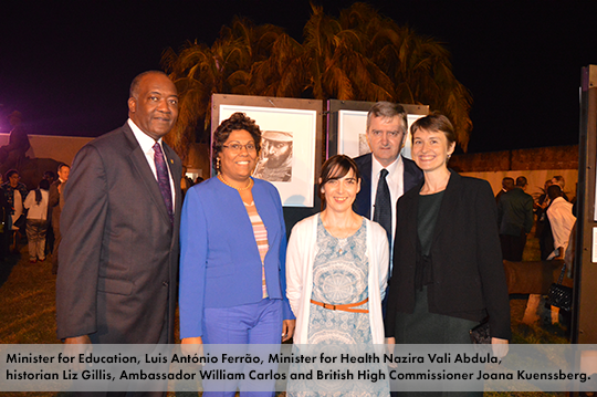 Minister for Education, Luis António Ferrão, Minister for Health Nazira Vali Abdula, historian Liz Gillis, Ambassador William Carlos and British High Commissioner Joana Kuenssberg.