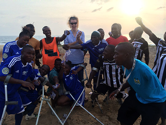 Ambassador Sinead Walsh addressing the amputees at Lumley Beach after a match.