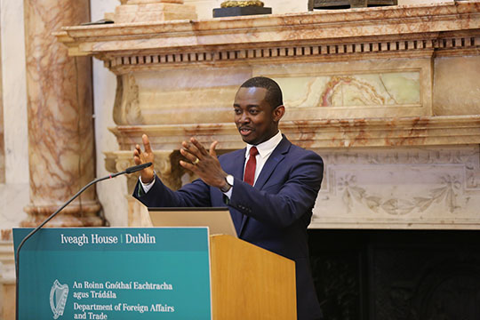 Abdul Hafiz Koroma from Liberia's Ministry of Public Works completed an MA in Environment, Society and Development in the ballroom in Iveagh House 2017. Phil Behan / DFAT