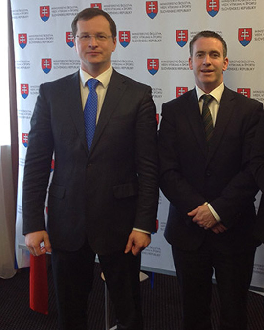 Minster of State for Skills, Research and Innovation Damien English pictured with Mr Juraj Draxler, Minister of Education, Research and Sport of the Slovak Republic.