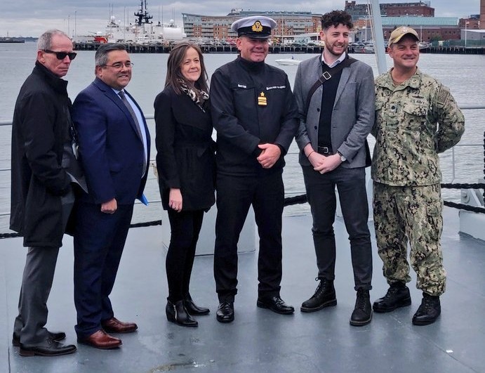 Staff from the Irish Consulate-General, Boston aboard the LÉ Samuel Beckett during its visit to the city