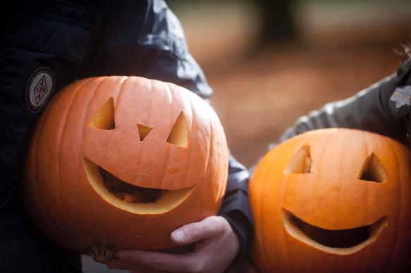 Photo of two carved Halloween pumpkins