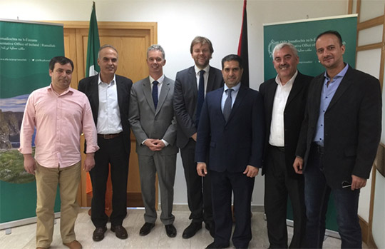 From left to right: Tahseen Elayyan (Al-Haq), Khaled Quzmar (Defence for Children International), Representative Jonathan Conlon, Deputy Representative Declan Johnston, Programme Advisor Emile Makhlouf, Shawan Jabarin (Al-Haq) and Nader Atrash (UN OCHA).